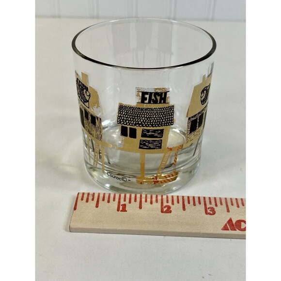 1960's Art Deco 22K Gold Fish Wharf Whiskey Glass San Fran Barware Arcoroc Set-2 - Picture 10 of 11